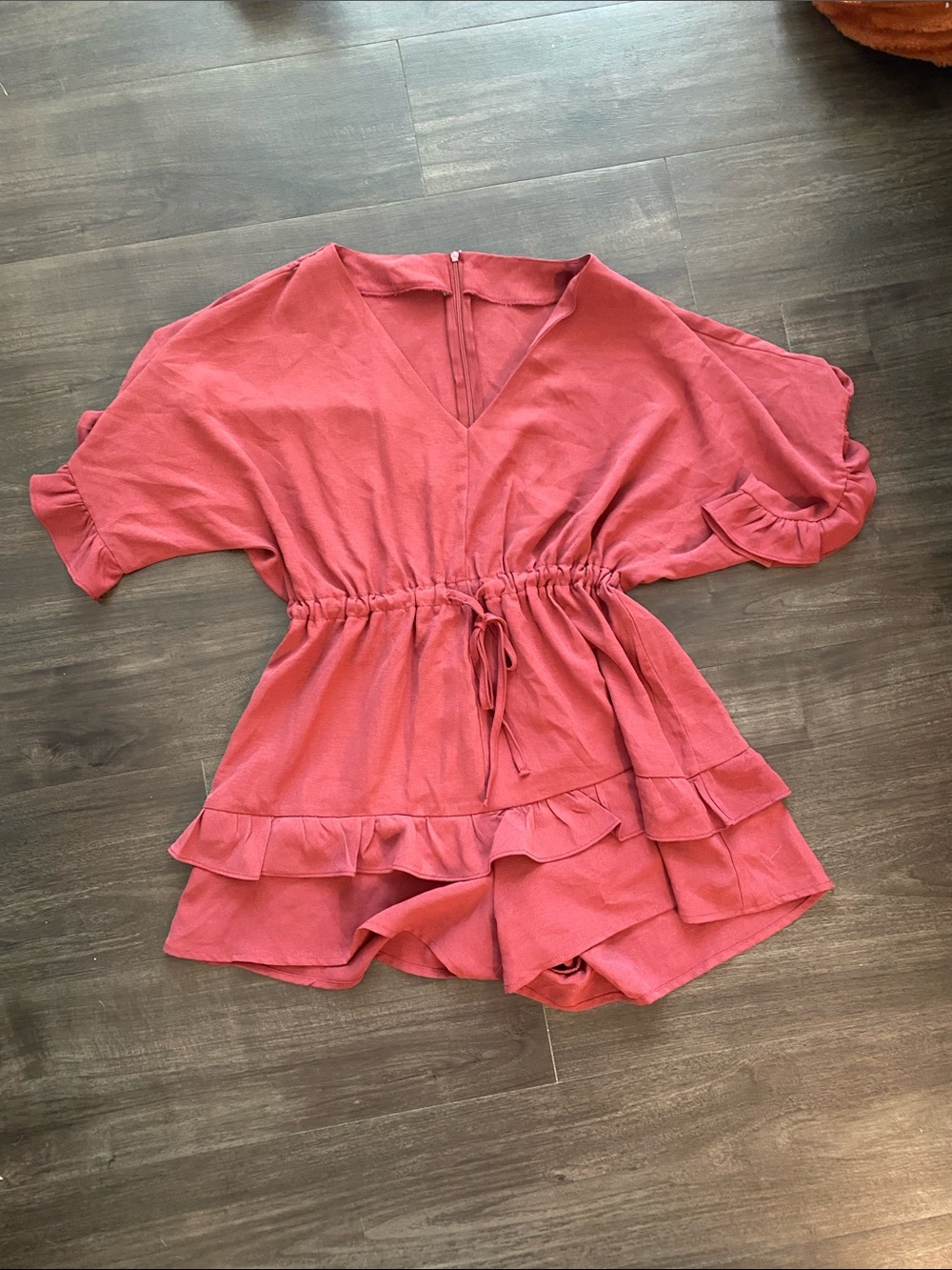 Amazon Coral Pink Ruffle-Tiered V-Neck Tunic
